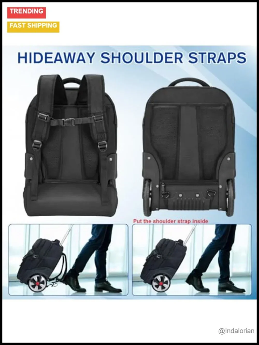 Rolling Backpack with Wheels, Large Travel Laptop Backpack, Anti-Theft Lock